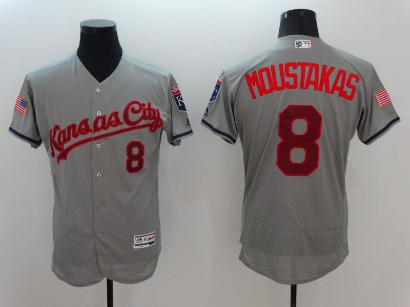 Men Kansas City Royals #8 Moustakas Grey Elite 2022 MLB Jersey